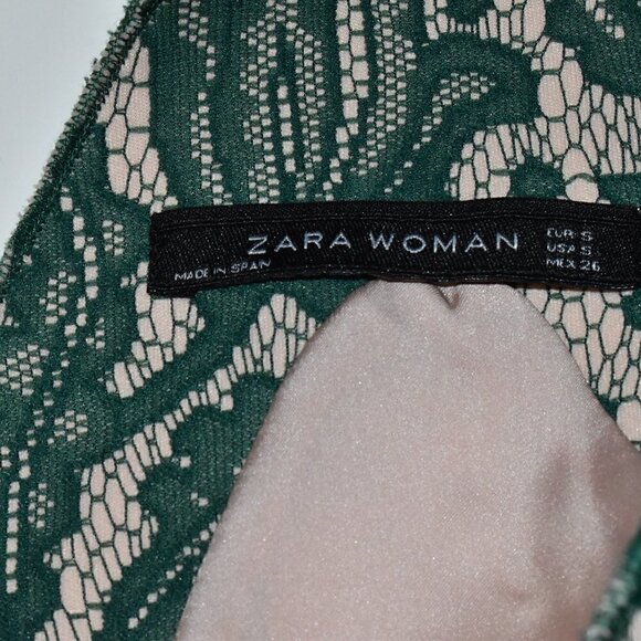 Zara Women Sleeveless Emerald Green Lace Princess Dress Size S - Picture 5 of 16